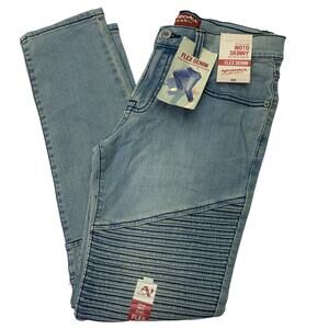 NWT Arizona Jean Co. 28x30 Moto Skinny Medium Wash Texture Knee Flex Denim Jeans